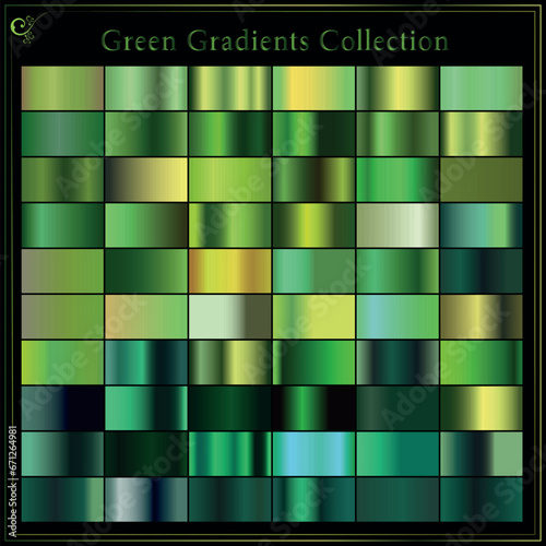 Green, emerald glossy gradient, metal foil texture. Color swatch set.