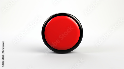 Gros buzzer rond de couleur rouge, contour noir sur fond blanc. Technologie, appuyer. Arrière-plan pour conception et création graphique. photo