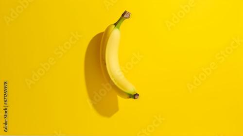 Banane sur un fond jaune. Nourriture, fruit, isolé. Arrière-plan pour conception et création graphique.