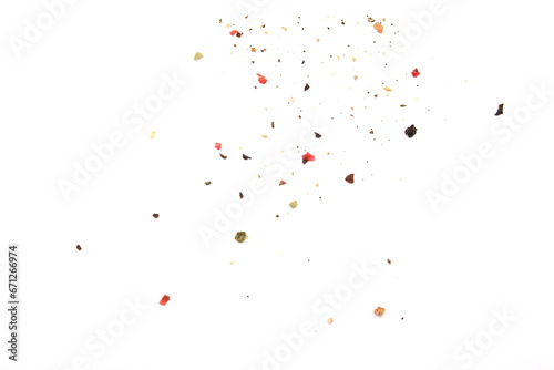 Spice of multicolored ground pepper isolated on white background.