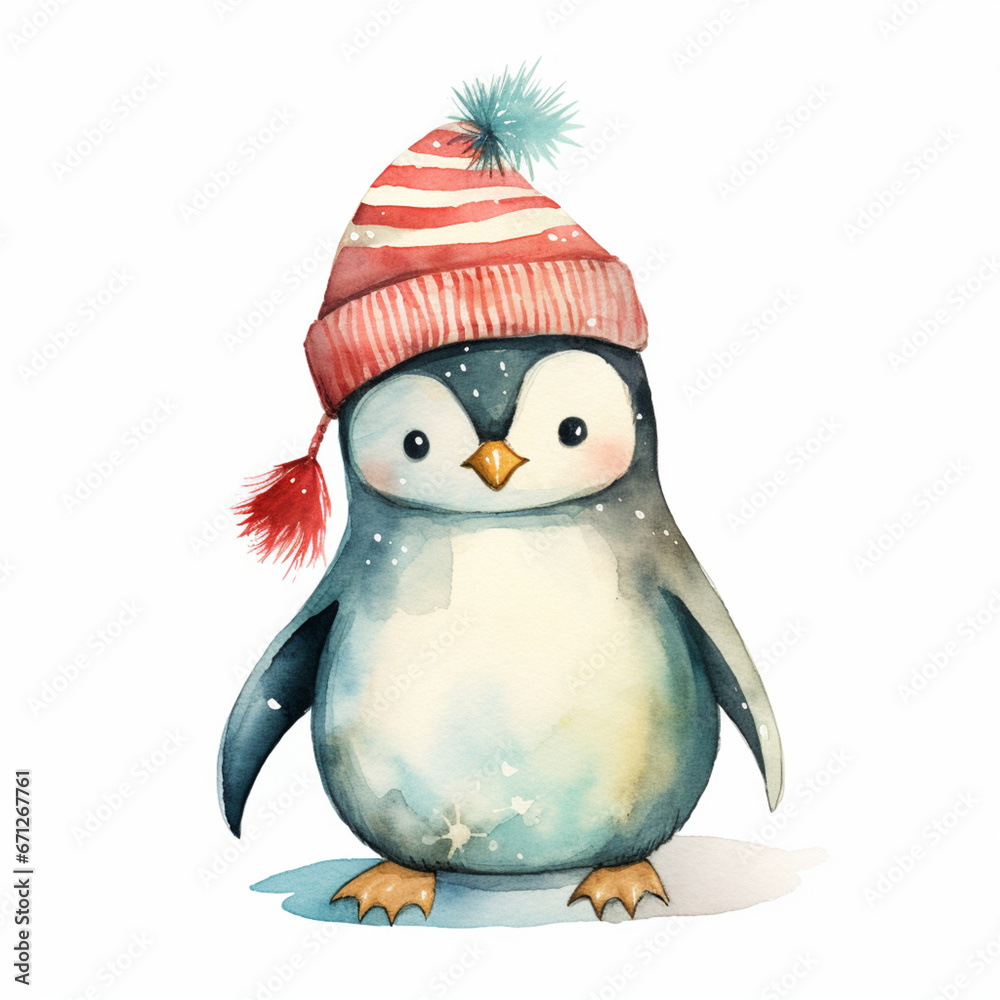Naklejka premium christmas penguin with santa hat 