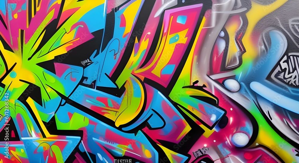 Fototapeta premium Vibrant Abstract Graffiti Art with Bold Shapes and Bright Colors | 042