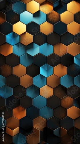 Desktop background or wallpaper, scientific futuristic seamless background, in the form of dark black colored metal honeycombs, hexagons