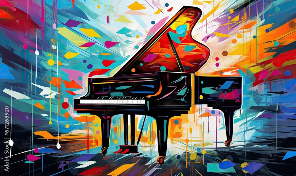 colorful piano with colors and musical notes Generative AI - obrazy, fototapety, plakaty 