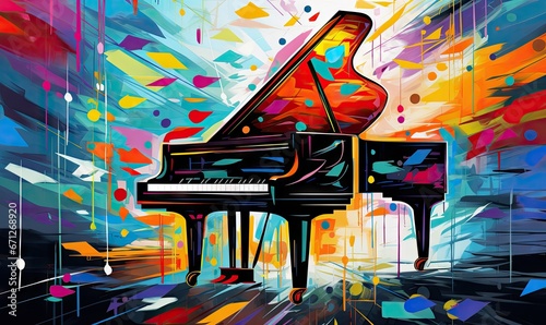 colorful piano with colors and musical notes Generative AI