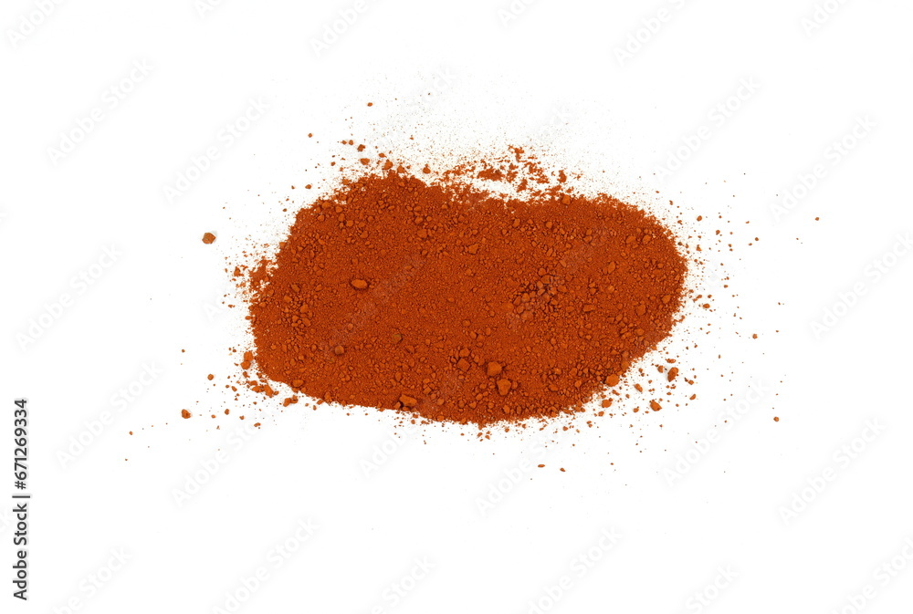 Pile of Red dirt (soil) on white. Heap of Red dry clay isolated on white background. Ochre, also spelled ocher, a natural yellow earth pigment. Pile of Red dirt (soil) on white. Heap of Red dry clay isolated on white background. Ochre, also spelled ocher, a natural yellow earth pigment.