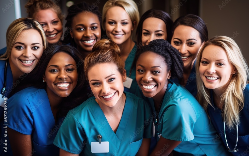 Portrait group of diverse Female nurses together Portrait group of diverse Female nurses together