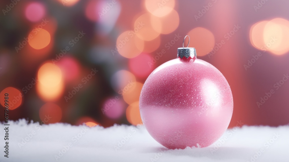 Pink Christmas ball on the snow. Pink Christmas ball on the snow.