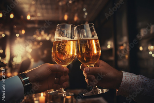 A same-sex couple raising a toast to their love and future together. Generative Ai.