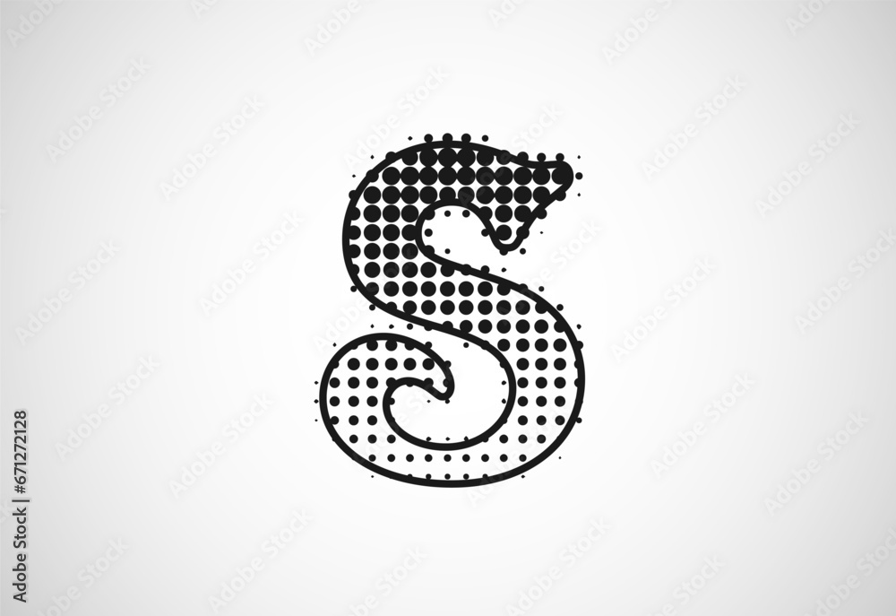 Letter S logo in halftone dots style, Dotted shape logotype vector design. Letter S logo in halftone dots style, Dotted shape logotype vector design.