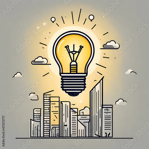 light bulb over city, urban idea, city power supply