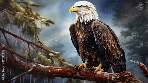 Photo a painting of a bald eagle sitting on a branch © sania