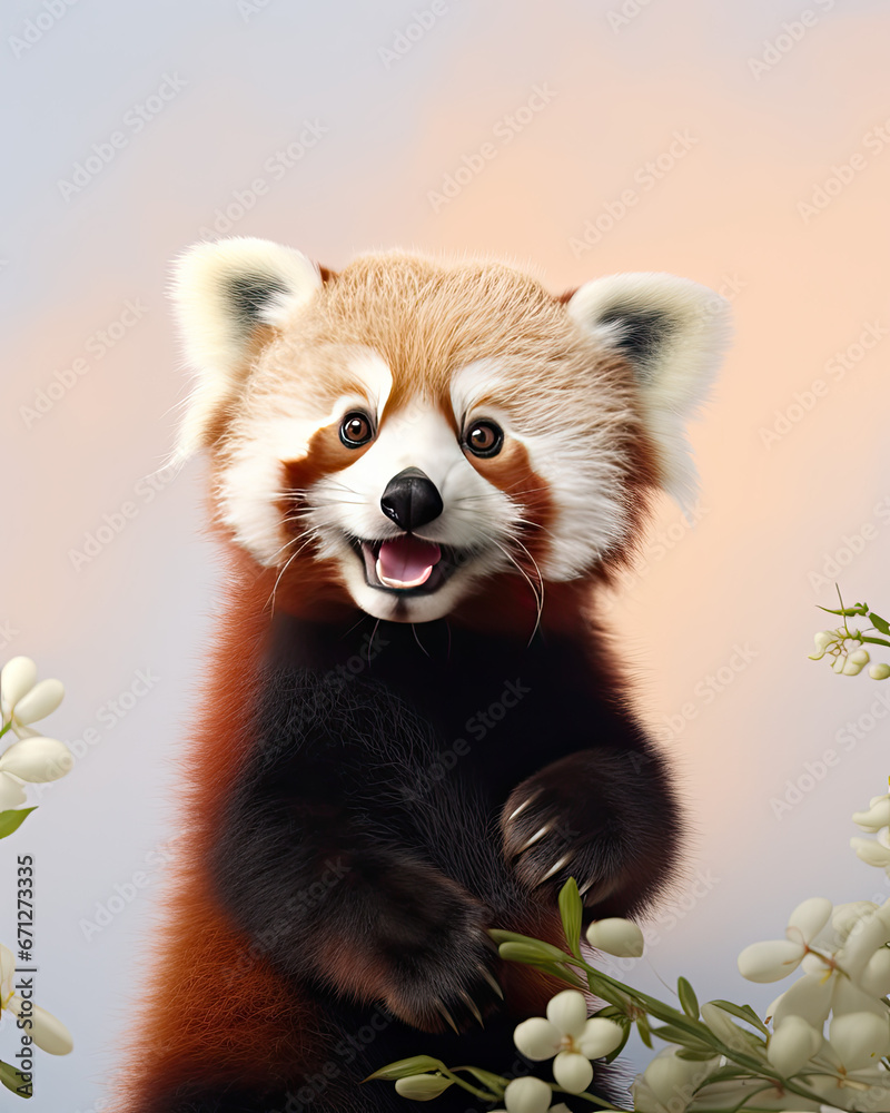 Obraz premium A cute little red panda on a clean background