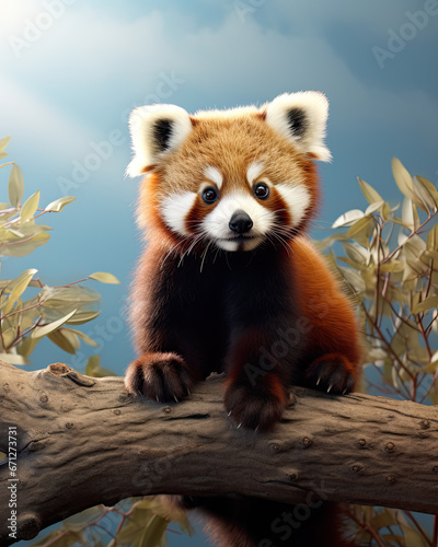 A cute little red panda with plants