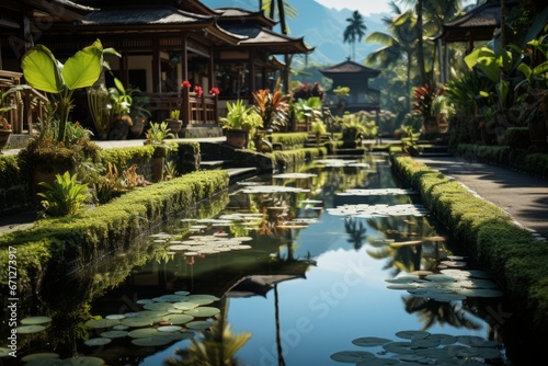 rice terrace with lush green fields and traditional subak irrigation system