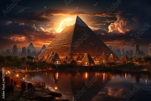 ancient pyramid illuminated by the golden glow of the setting sun