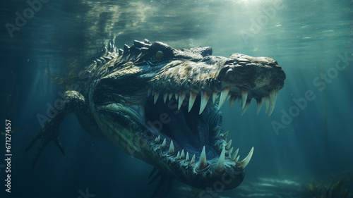 Huge prehistoric alligator underwater