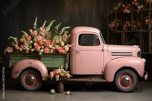 Flowers delivery service on a pink retro truck