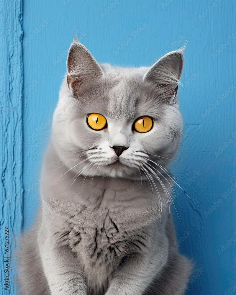A grey cat with a wooden background