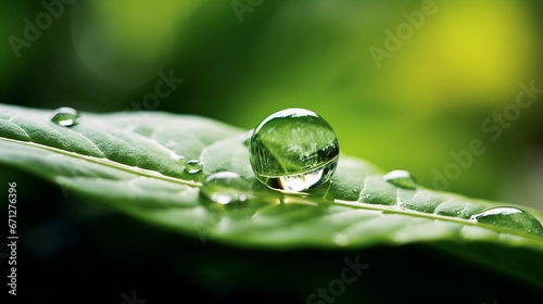 Nature's Jewel: Macro Close-Up of a Dewdrop on a Leaf