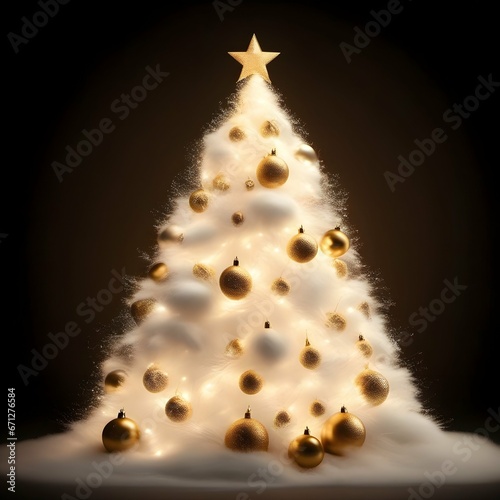 Árbol de Navidad Blanco y Esferas Doradas Pino Navideño en Color Blanco y Dorado Nevado con Fondo Obscuro