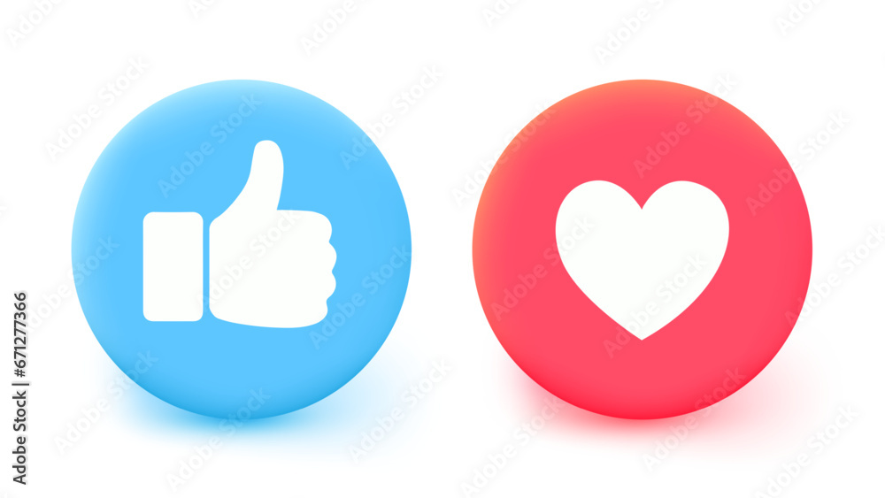 Thumb up and heart icon. Vector like and love button for website and mobile app Thumb up and heart icon. Vector like and love button for website and mobile app