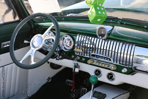 Photography dashboard details of a vintage classic car