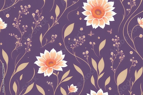 Seamless flowers pattern painting with trendy colors. Print Design, generative ai