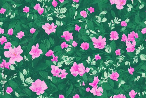 Seamless flowers pattern painting with trendy colors. Print Design, generative ai