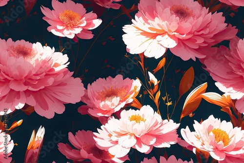 Seamless flowers pattern painting with trendy colors. Print Design, generative ai