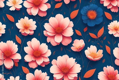 Seamless flowers pattern painting with trendy colors. Print Design, generative ai