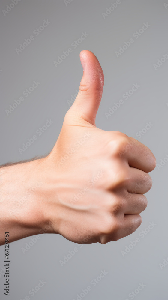 A person's hand giving a thumbs up sign