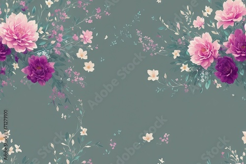 Seamless flowers pattern painting with trendy colors. Print Design, generative ai