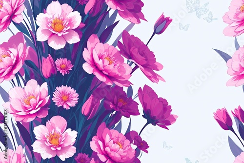 Seamless flowers pattern painting with trendy colors. Print Design, generative ai