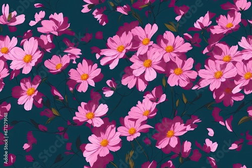 Seamless flowers pattern painting with trendy colors. Print Design, generative ai