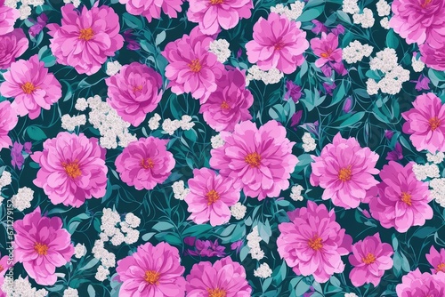 Seamless flowers pattern painting with trendy colors. Print Design, generative ai