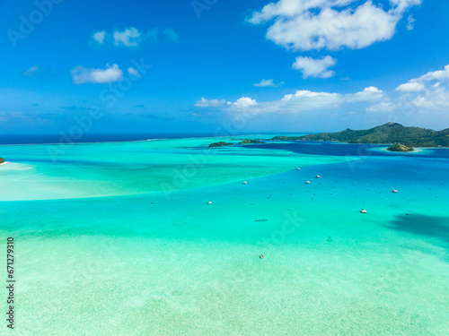 Fototapeta Naklejka Na Ścianę i Meble -  Bora Bora by drone, Feench Polynesia