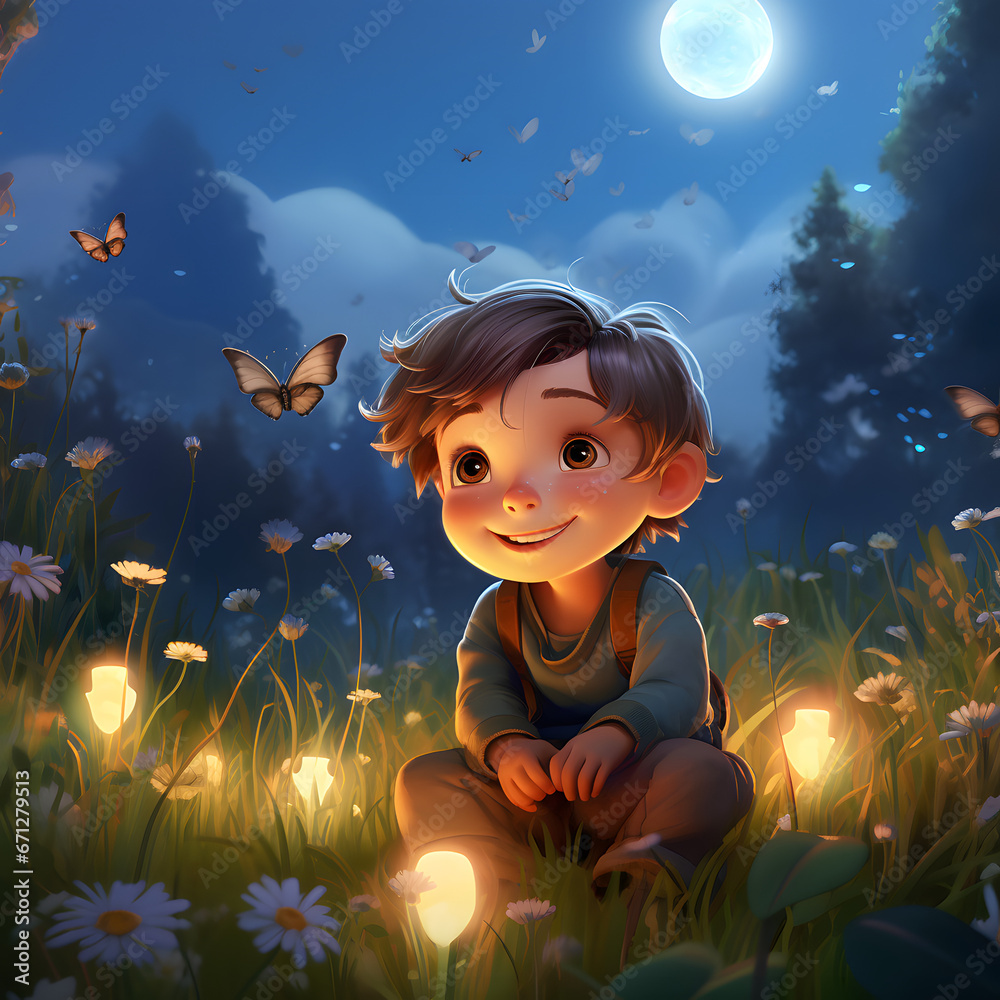 A little boy in the Magic Forest. Fairy tale scenery A little boy in the Magic Forest. Fairy tale scenery