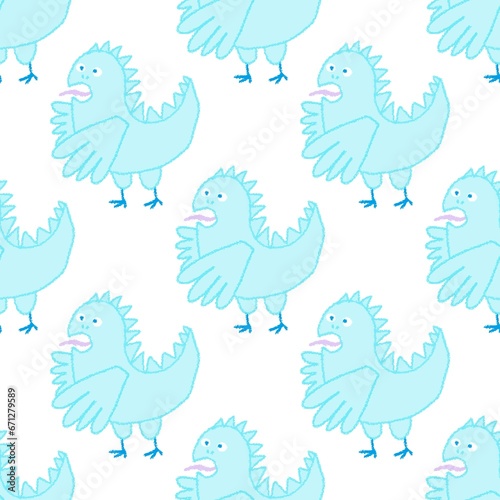 Cartoon retro dragon seamless scribble monsters Middle Ages chicken pattern for Christmas wrapping paper