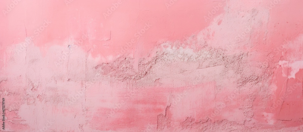 A pink painted cement wall that is tightly built together
