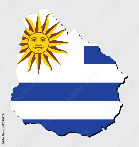 Map of Uruguay on a white background  Flag of Uruguay on it.