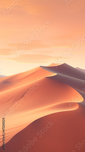 A desert with sand dunes at sunset