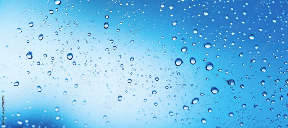 Drops of Water on Blue Background