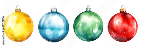 Set of watercolor painted Christmas balls, decoration, clip art