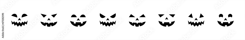 Halloween scary pumpkins cut icon set in flat style, Spooky creepy pumpkins cut, Scary Halloween pumpkin simple black symbol sign for apps, UI, and website, vector illustration Halloween scary pumpkins cut icon set in flat style, Spooky creepy pumpkins cut, Scary Halloween pumpkin simple black symbol sign for apps, UI, and website, vector illustration