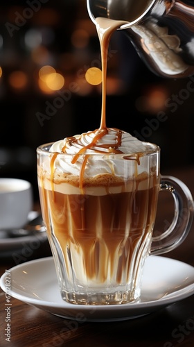 Mug coffee latte pouring (UHD Wallpaper)