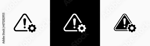 Warning notification icon. Alert, Exclamation Mark, Gear, Warning Sign, Security, Error, Attack, Stop, Notification simple black symbol sign for apps, UI, and website, vector illustration
