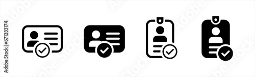 Personal information icon. ID Card with Circle tick approved symbol. Driver's license Identification card icon, ID Card symbol, vector illustration	 photo