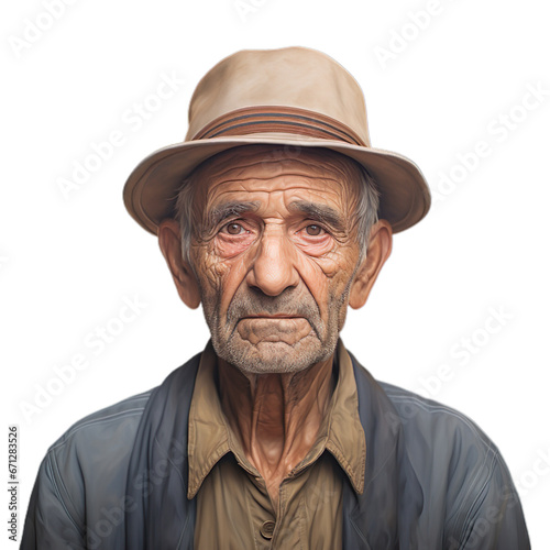 Front view old age men on a white isolated transparent background. 