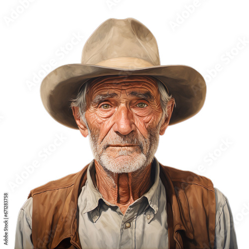 Front view american old age men wearing hat on a white isolated transparent background. 